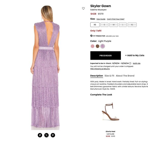 Sabina Musayev Skylar Gown in Light Purple, Size Small - Picture 6 of 6